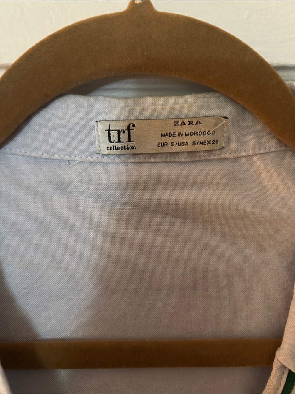 Zara Light Blue Button-Down Shirt with Green & Black Stripe Trim - Picture 3 of 5